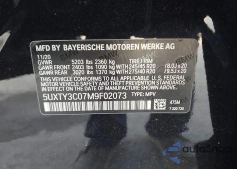 2021 BMW X3 Sdrive30I из США, поврежденный, VIN 5UXTY3C07M9F02073